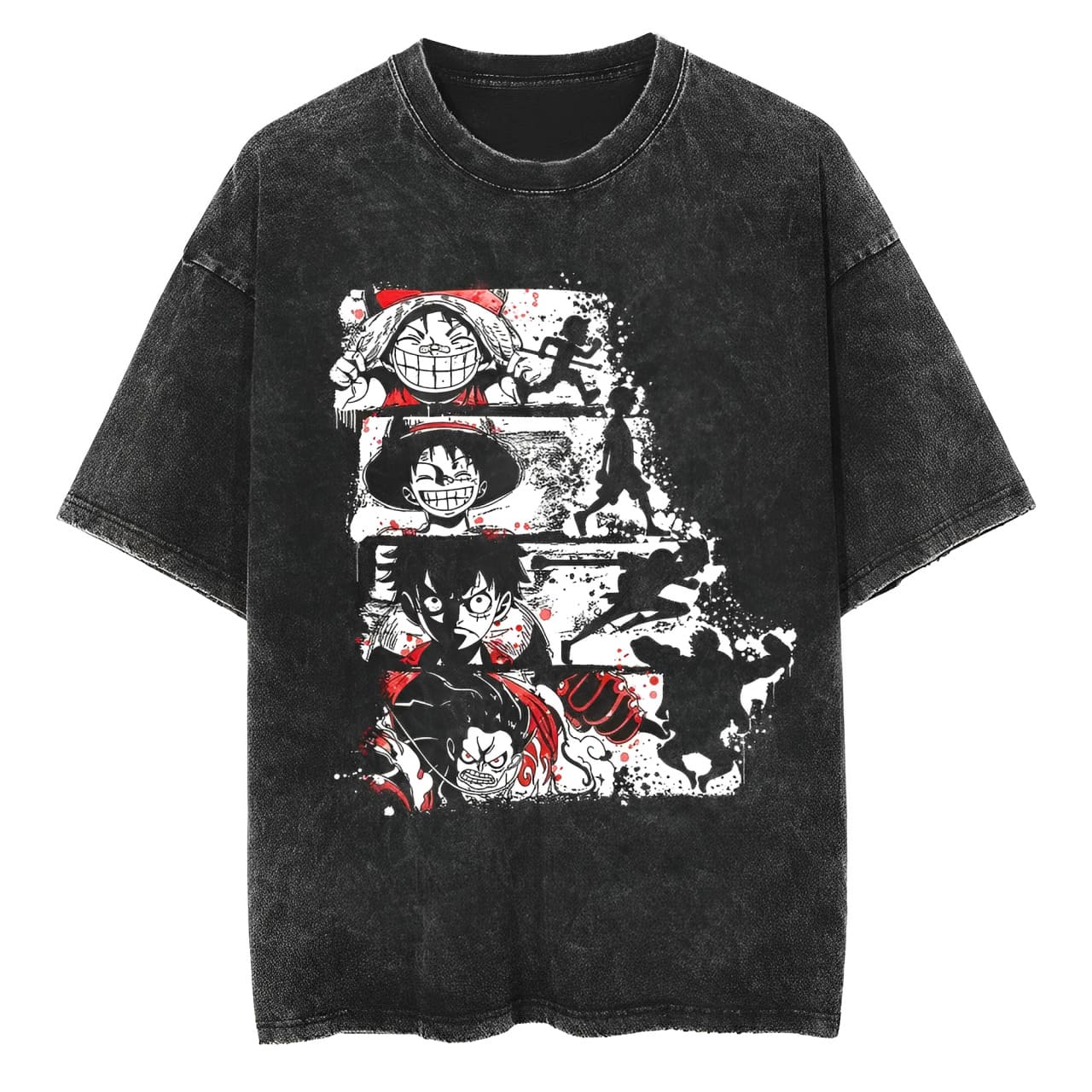 Acid Wash Vintage Graphic T Shirt - เสื้อยืดวันพีซ ลูฟี่ อีโวลูชั่น เกียร์ 2 3
