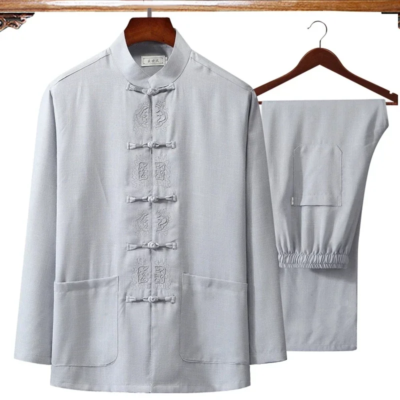 ฤดูใบไม้ร่วงใหม่เย็บปักถักร้อย - Mens Linen Shirt Long Sleeve บทวิจารณ์และราคา