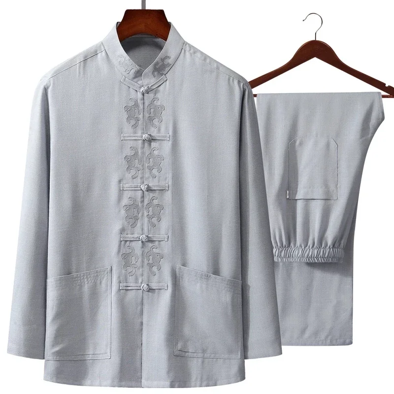 ฤดูใบไม้ร่วงใหม่เย็บปักถักร้อย - Mens Linen Shirt Long Sleeve บทวิจารณ์และราคา