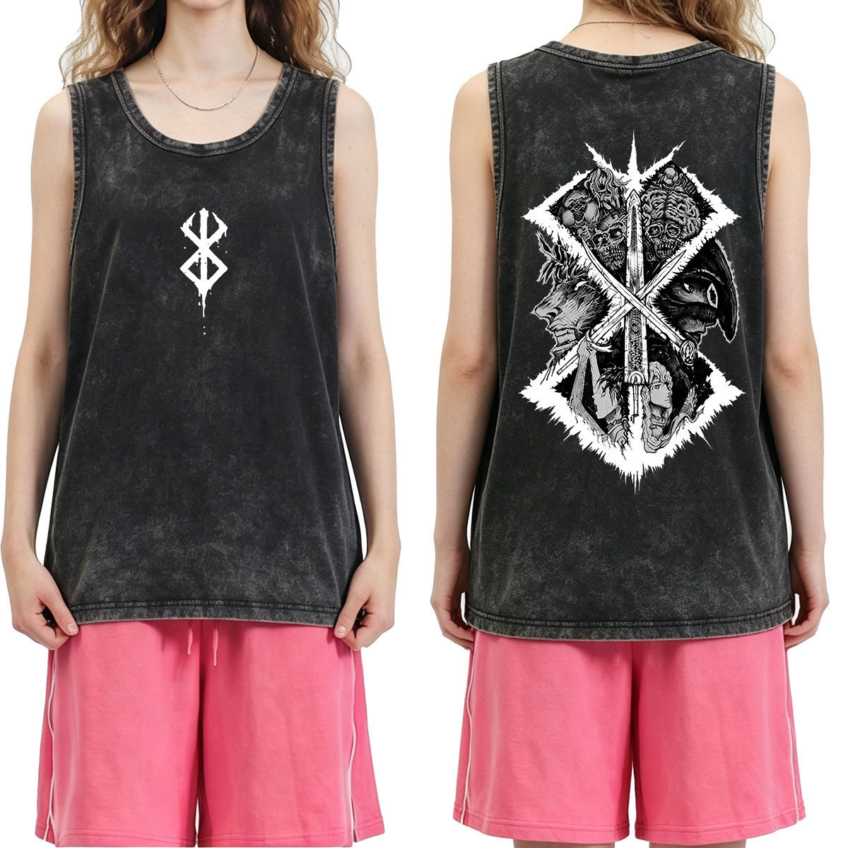เสื้อกล้ามลายกราฟิกอนิเมะ Bers - Acid Wash Vintage Graphic T Shirt บทวิจารณ์และราคา