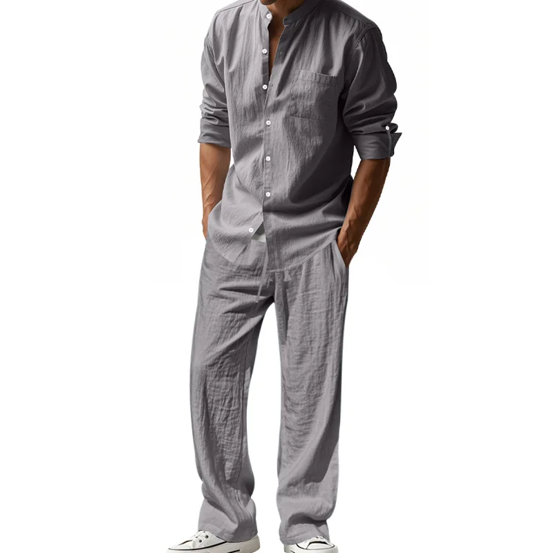 ชุดสูทลำลองผู้ชายผ้าลินินสี่ฤด - Mens Linen Shirt Long Sleeve บทวิจารณ์และราคา