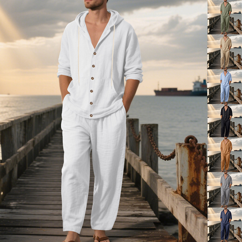 ชุดลำลองฤดูร้อนสำหรับผู้ชาย เส - Mens Linen Shirt Long Sleeve บทวิจารณ์และราคา