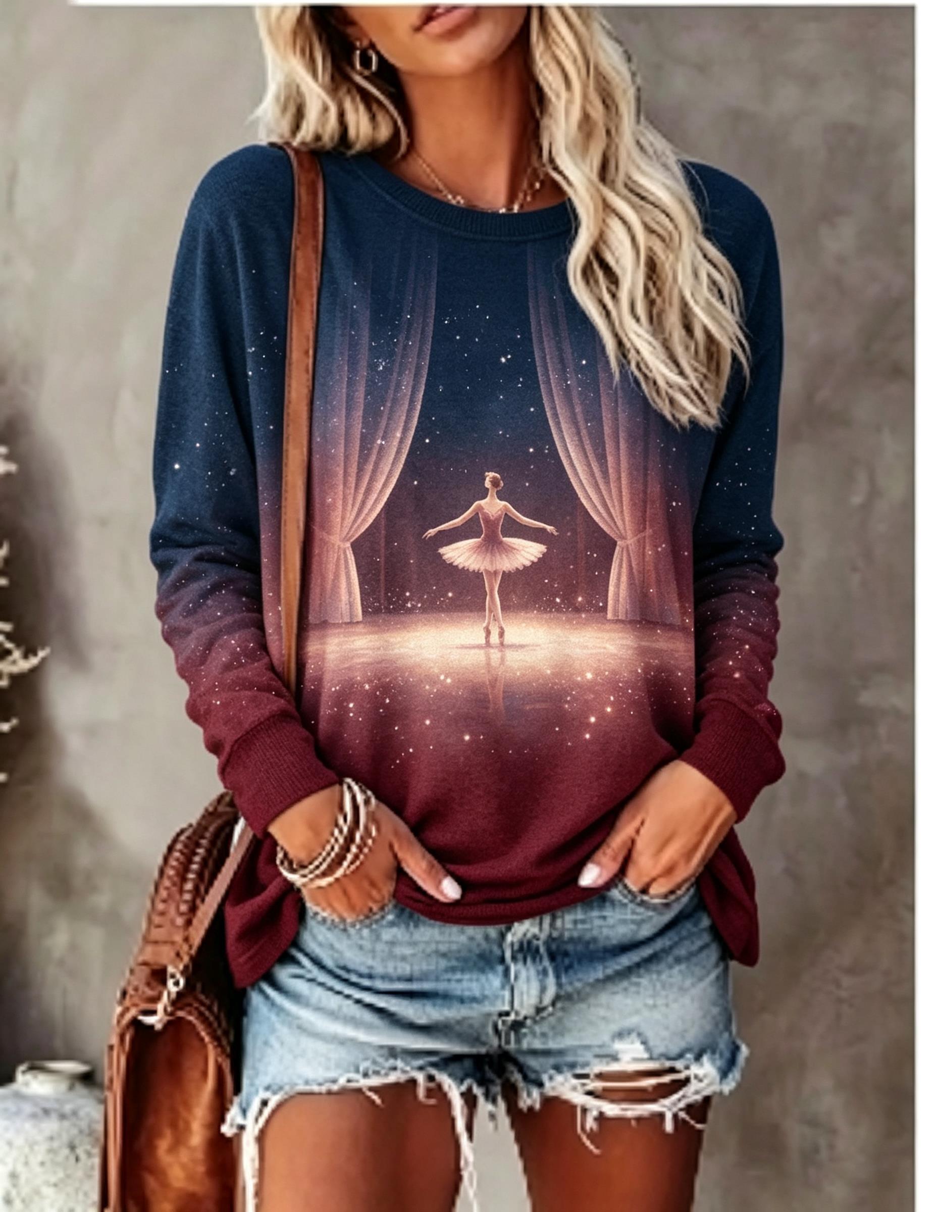 เสื้อยืดแขนยาวผู้หญิง ลายพิมพ์ - T-Shirts บทวิจารณ์และราคา