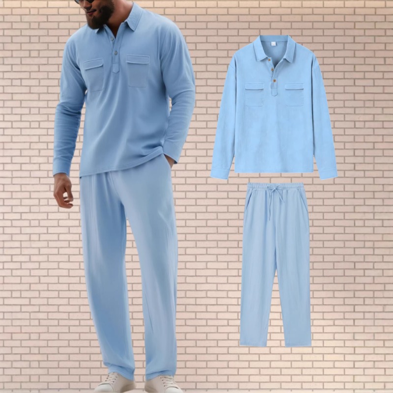 ชุดเซ็ตสองชิ้นผ้าลินินผสมสำหรั - Mens Linen Shirt Long Sleeve บทวิจารณ์และราคา