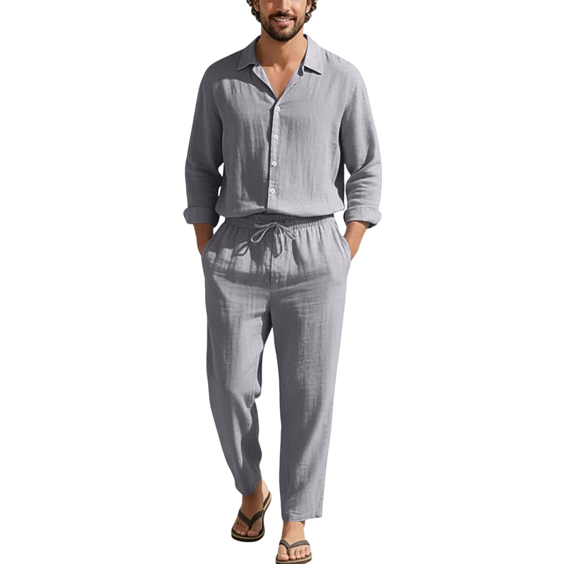 ชุดลำลองผ้าลินินสำหรับฤดูใบไม้ - Mens Linen Shirt Long Sleeve บทวิจารณ์และราคา